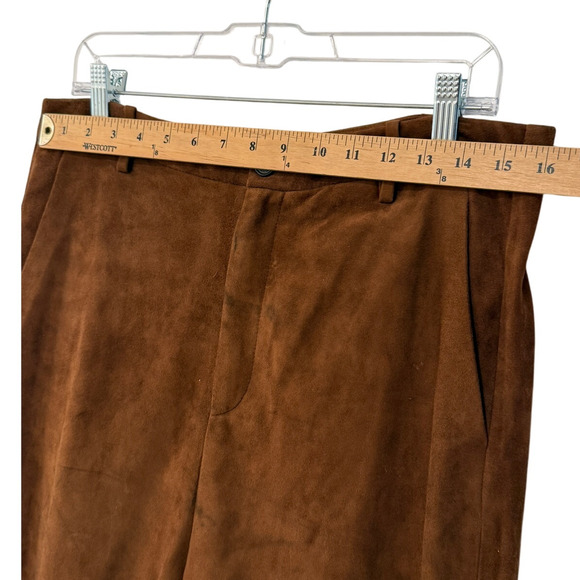 Nili Lotan 8 Goatskin Suede Paris Pants Drop Crotch Slouchy Leather Cognac Brown - Picture 10 of 16